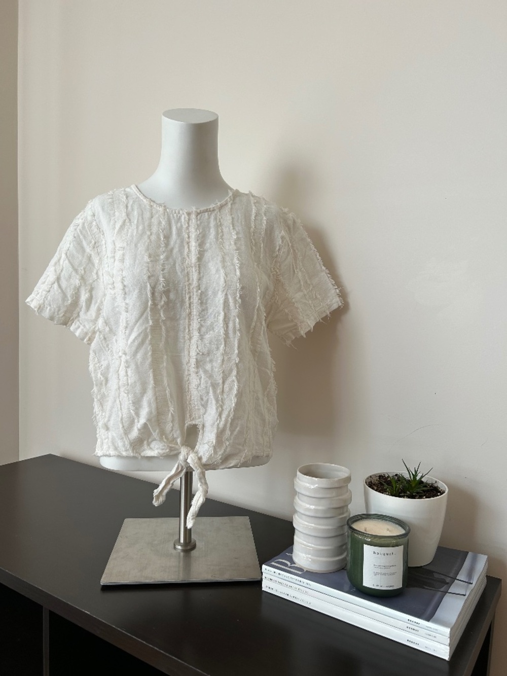 Mo:Vint ⎸ Linen Blend Textured White Blouse